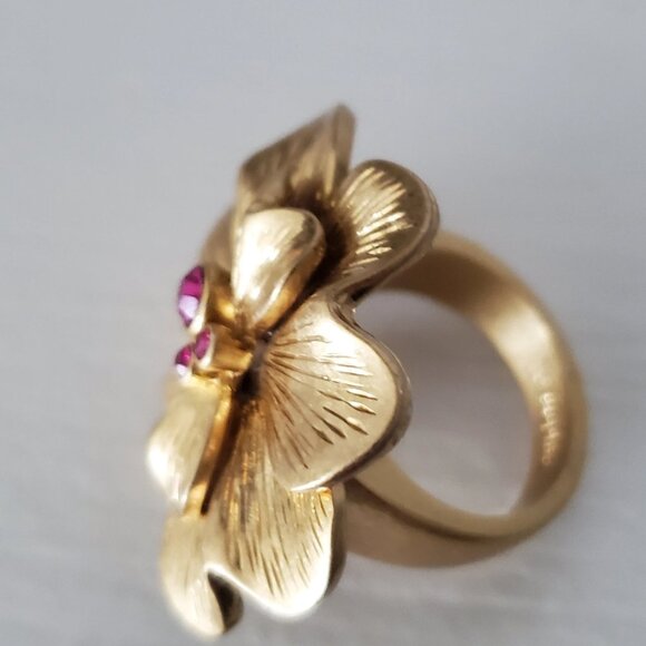 Lia Sophia Statement Goldtone Flower and Pink Crystal Ring - Picture 4 of 10